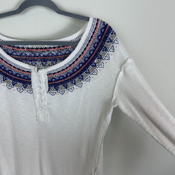 We The Free Fair isle Embroidered Henley L Winter Casual Lounge Soft Stretch - Picture 5 of 10